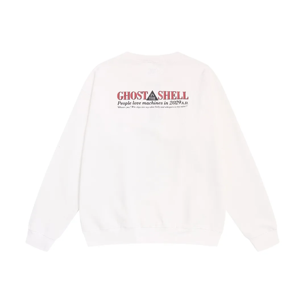 Saint Michael Ghost in the Shell anime character print retro Vintage loose velvet crew neck sweatshirt Fabric: 420g Style number: SM602 Size: S-M-L-XL Color: White Price: P190